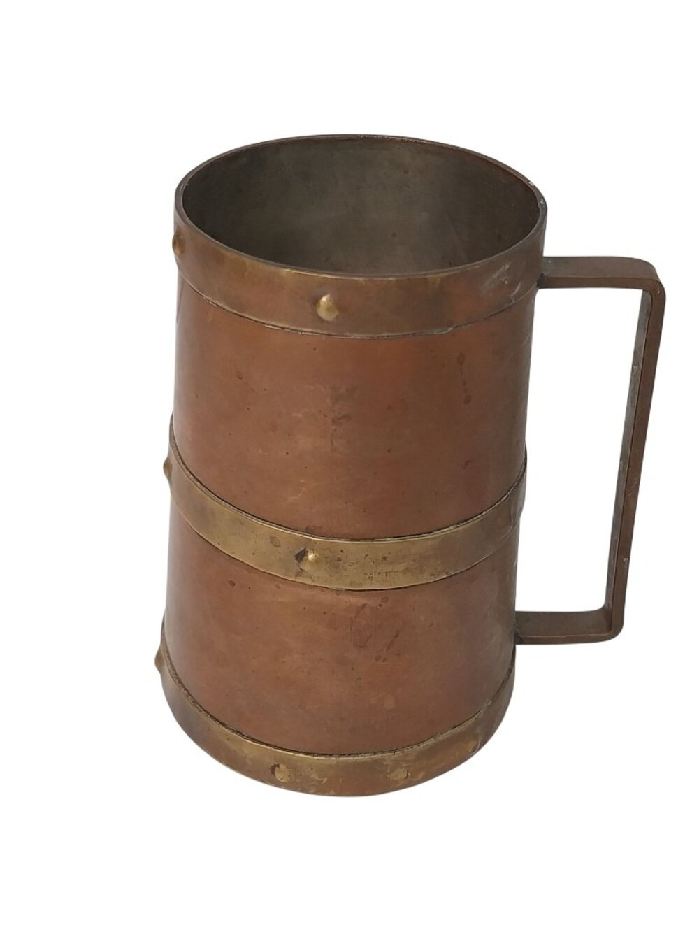 Antique Copper & Brass Tankard Mug Stein With Handle Rustic Farmhouse 5" Tall